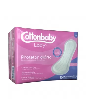 PROTETOR DIÁRIO COTTONBABY LADY SEM ABAS SUAVE C/15 UNIDADES