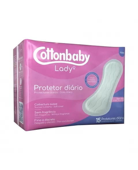 PROTETOR DIÁRIO COTTONBABY LADY SEM ABAS SUAVE C/15 UNIDADES