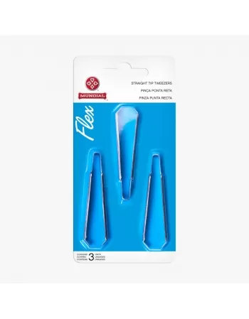 CONJUNTO DE PINÇA INOX MUNDIAL FLEX PONTA RETA C/3 UNIDADES