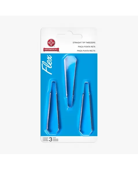 CONJUNTO DE PINÇA INOX MUNDIAL FLEX PONTA RETA C/3 UNIDADES