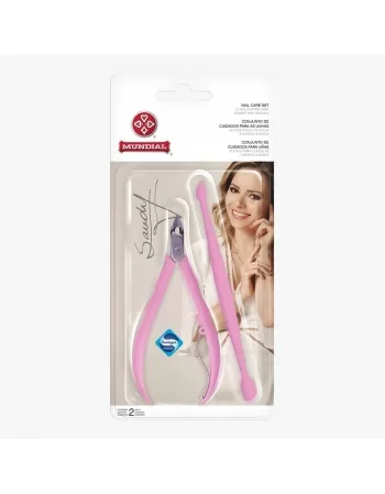 CONJUNTO DE ALICATE PARA CUTÍCULAS MUNDIAL SANDY ROSA + ESPÁTULA DE PONTA DUPLA (KIT)