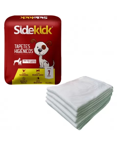 TAPETES HIGIÊNICOS SIDEKICK PARA CÃES FILHOTES E ADULTOS 55X60 CM C/7 UNIDADES
