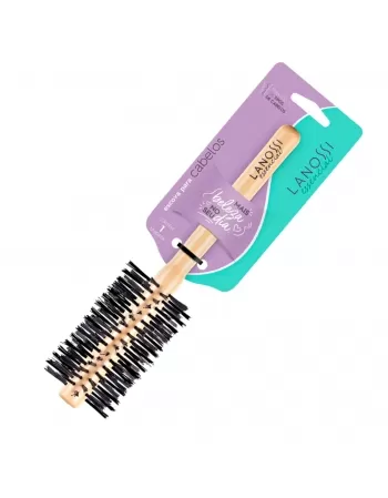 ESCOVA PARA CABELO LANOSSI ESSENCIAL MADEIRA TORCIDA COM CERDAS NYLON C/1 UNIDADE (LS0052)