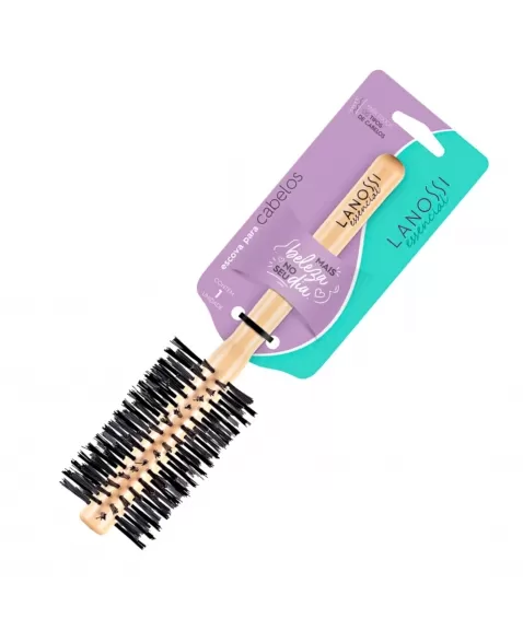 ESCOVA PARA CABELO LANOSSI ESSENCIAL MADEIRA TORCIDA COM CERDAS NYLON C/1 UNIDADE (LS0052)