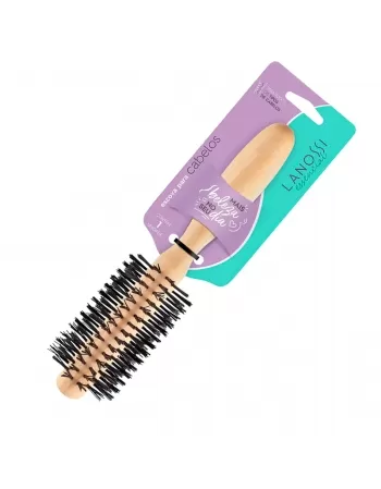 ESCOVA PARA CABELO LANOSSI ESSENCIAL MADEIRA MEIA BOLA COM CERDAS NYLON C/1 UNIDADE (LS0053)