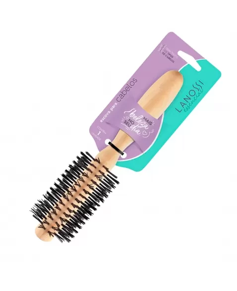 ESCOVA PARA CABELO LANOSSI ESSENCIAL MADEIRA MEIA BOLA COM CERDAS NYLON C/1 UNIDADE (LS0053)