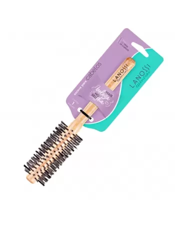 ESCOVA PARA CABELO LANOSSI ESSENCIAL MADEIRA TORCIDA COM CERDAS NATURAL C/1 UNIDADE (LS0051)