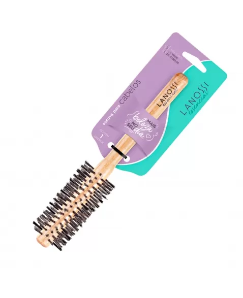 ESCOVA PARA CABELO LANOSSI ESSENCIAL MADEIRA TORCIDA COM CERDAS NATURAL C/1 UNIDADE (LS0051)